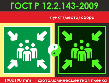 E21 пункт (место) сбора (фотолюминесцентная пленкаГОСТ 34428-2018, 200х200 мм) - Знаки безопасности - Фотолюминесцентные знаки - Магазин охраны труда и техники безопасности stroiplakat.ru